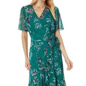 Calvin Klein Floral Midi Dress Short Sleeve V-Neck Size 2